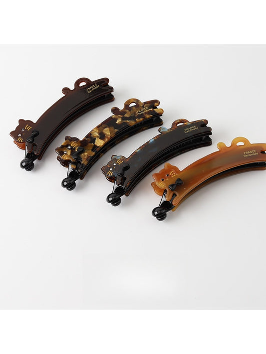 Beau - Painted Cat Motif Acetate Fiber Banana Clip