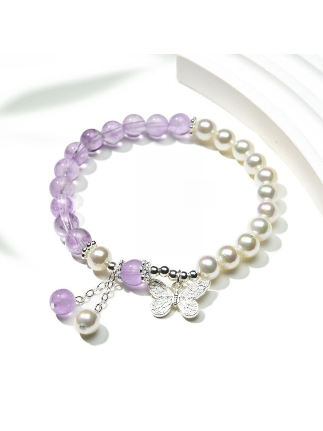 Lovra - Butterfly Pendant Crystal Beaded Bracelet