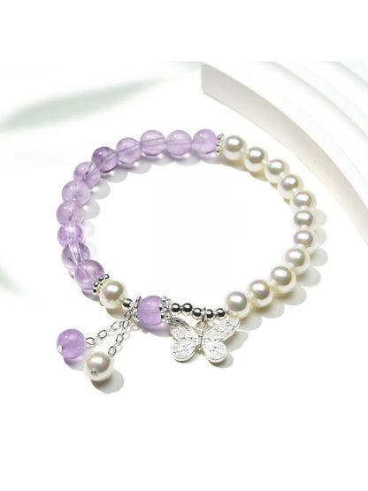 Lovra - Butterfly Pendant Crystal Beaded Bracelet