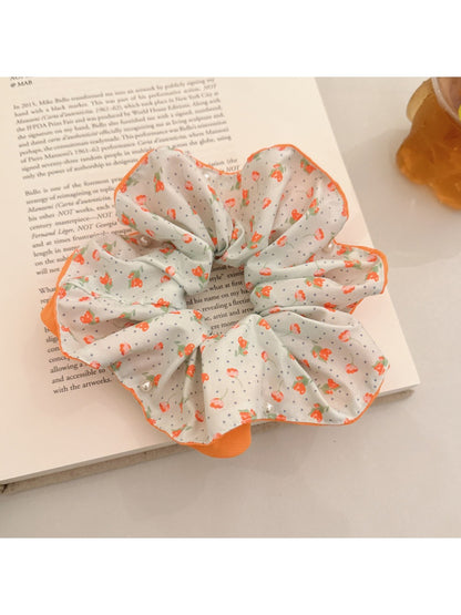 Gifty - Orange Floral Scrunchie Women Large Hair Tie