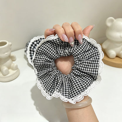 Gifty - Gingham Lace Trim Polyester Scrunchie