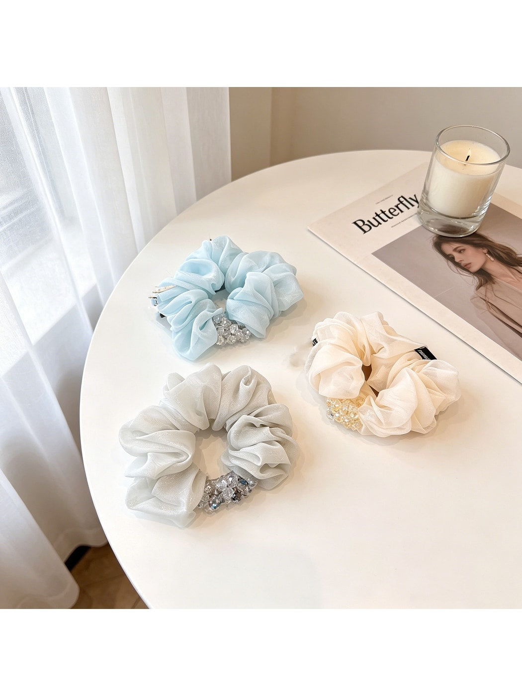 Gifty - Glossy Polyester Rhinestone Accent Scrunchie