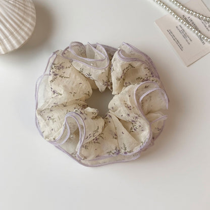 Gifty - Ruffled Floral Mesh Edge Trim Scrunchie