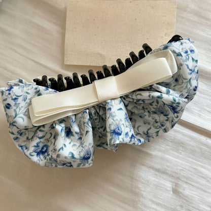 Beau - Floral Ruffle Bow Ponytail Banana Clip