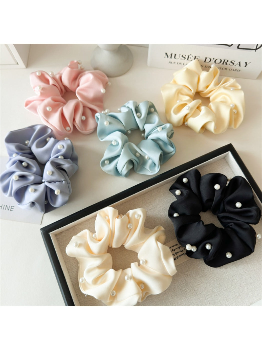 Gifty - Solid Color Satin Fabric Hair Ties