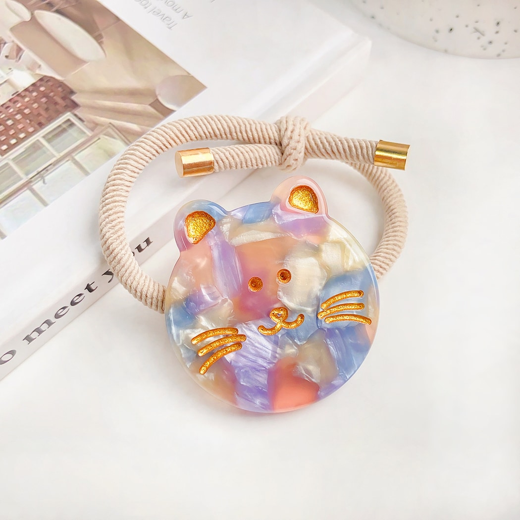 Gifty - Round Disc Cat Motif High Elasticity Hair Tie