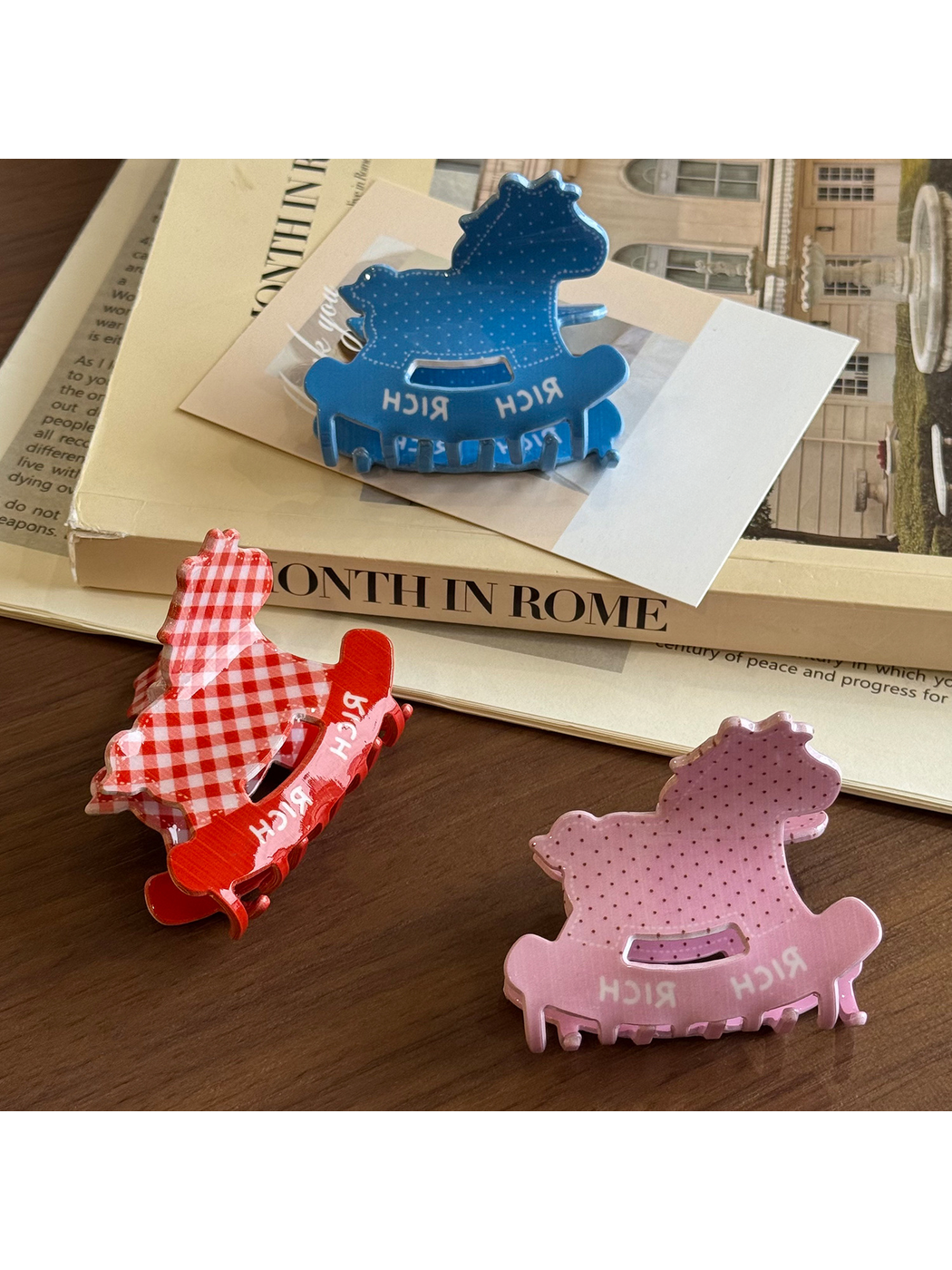 Beau - Rocking Horse Pattern Acetate Claw Clip