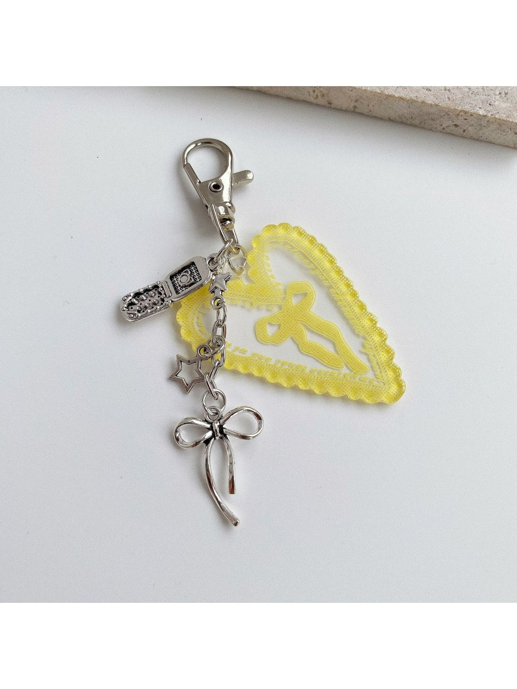 Keypus - Heart Pendant Bow Detail Bag Charm Keychain