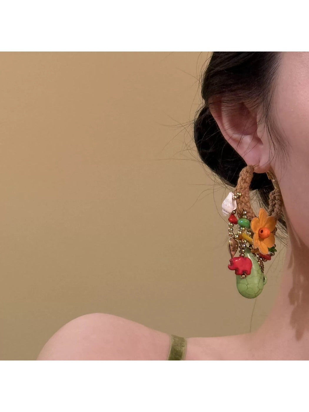 Earedge - Vintage Bohemian Green Flower Earrings