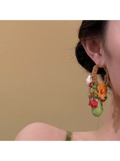Earedge - Vintage Bohemian Green Flower Earrings