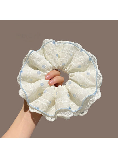 Gifty - Polka Dot Lace Trim Double Layer Scrunchie