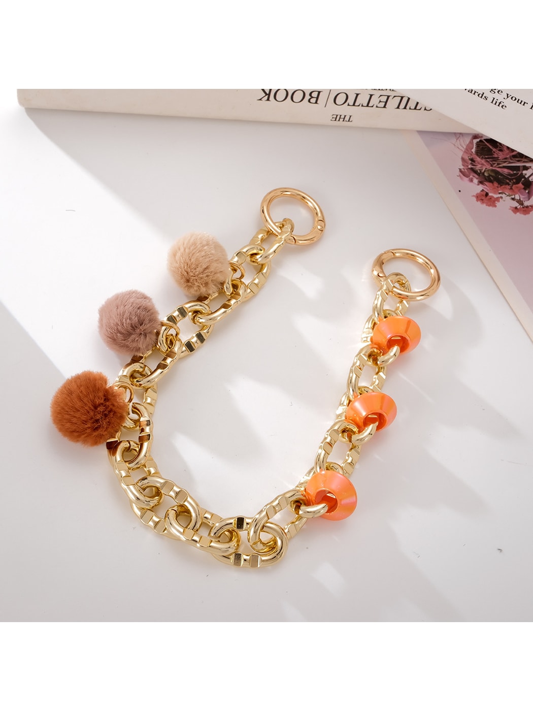Keypus - Plush Pom Chain Detail Beaded Phone Charm