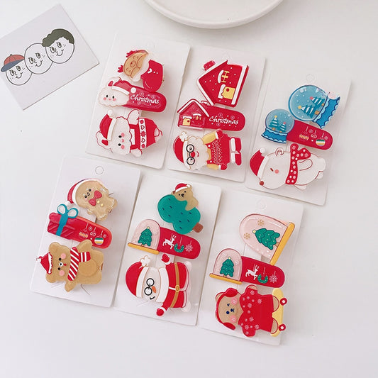 Beau - Cartoon Christmas Santa Reindeer Hair Clip Set