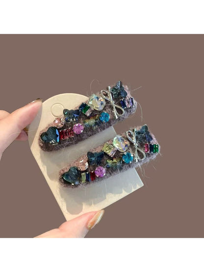 Beau - Colorful Rhinestone-Embellished Tweed Edge Hair Clip