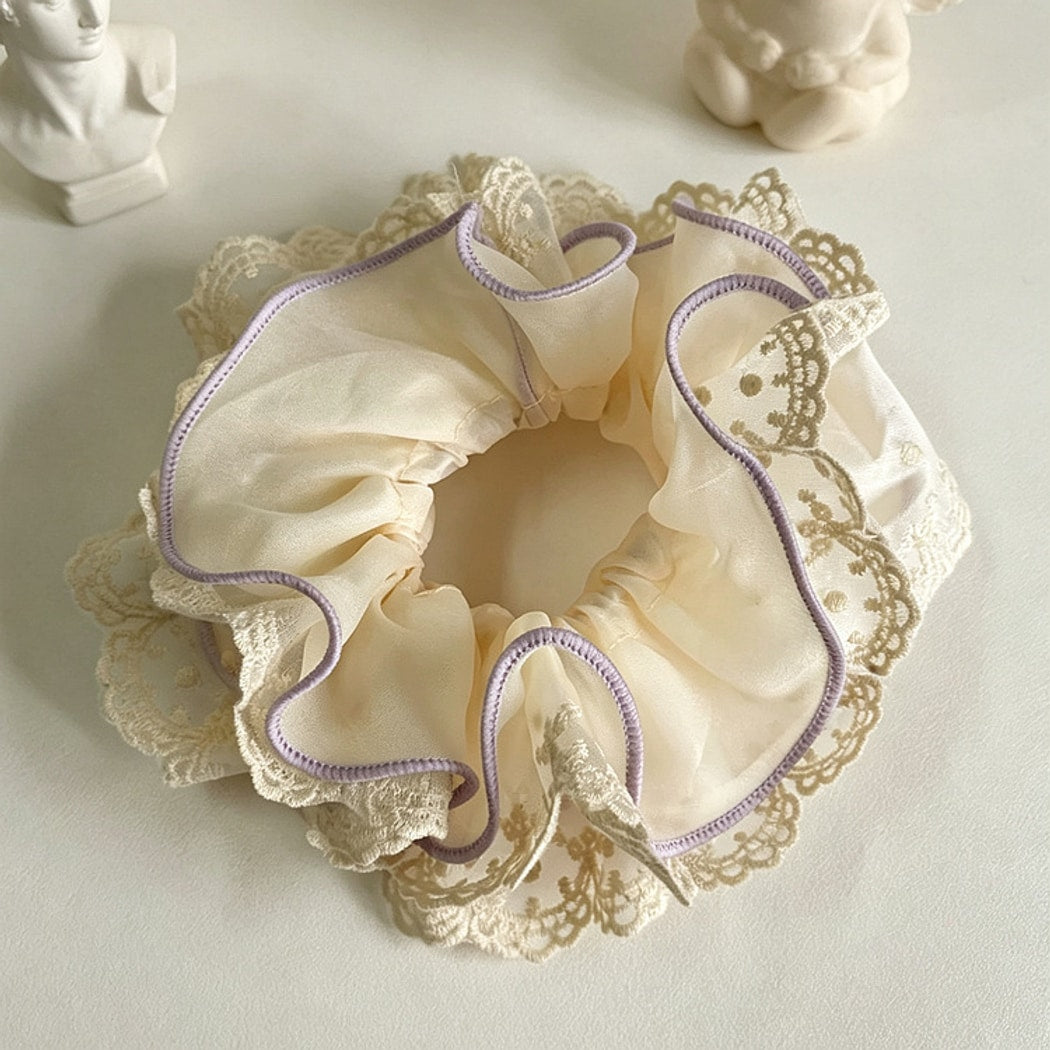 Gifty - Lace Trim Ruffle Polyester Scrunchie