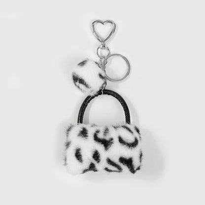 Keypus - Elegant Leopard Print Fur Ball Keychain