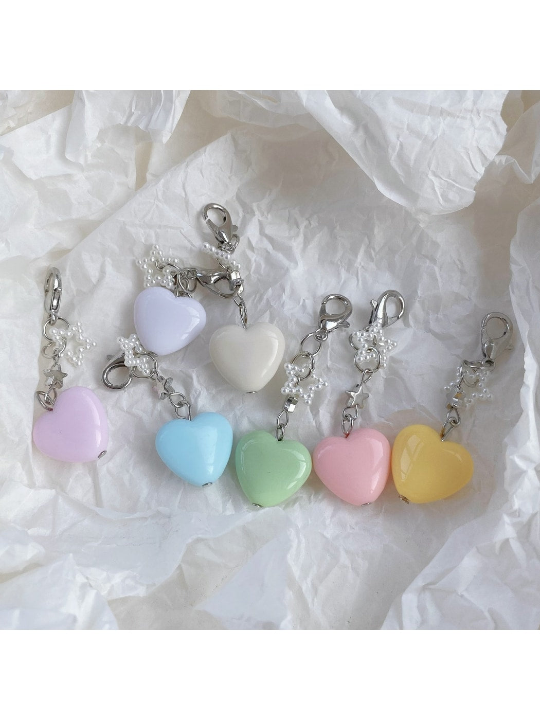 Keypus - Beaded Heart Bag Charm Alloy Plastic Keychain