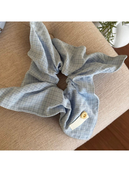 Gifty - Blue Plaid Hair Scrunchie Hair Clip and Headband
