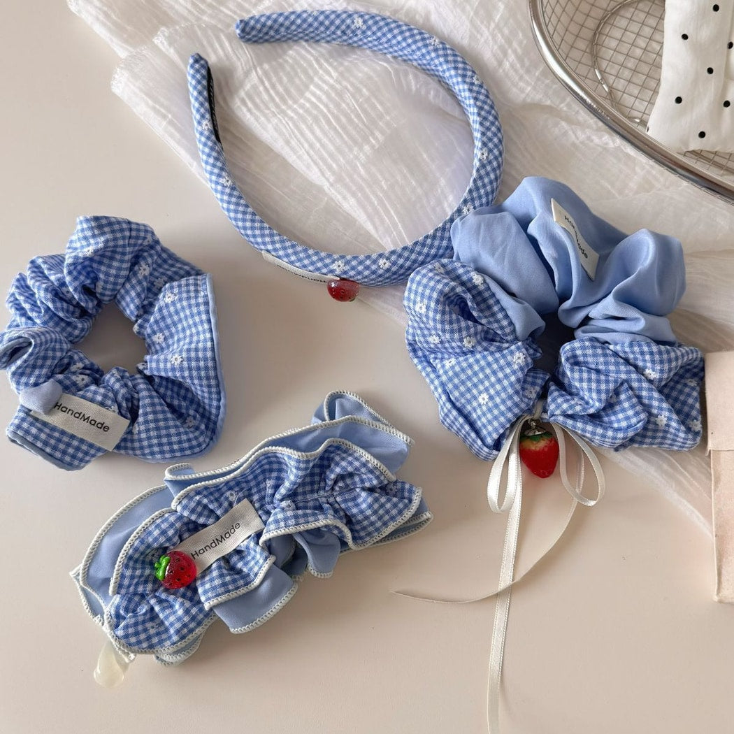 Gifty - Strawberry Detail Plaid Fabric Hair Scrunchie