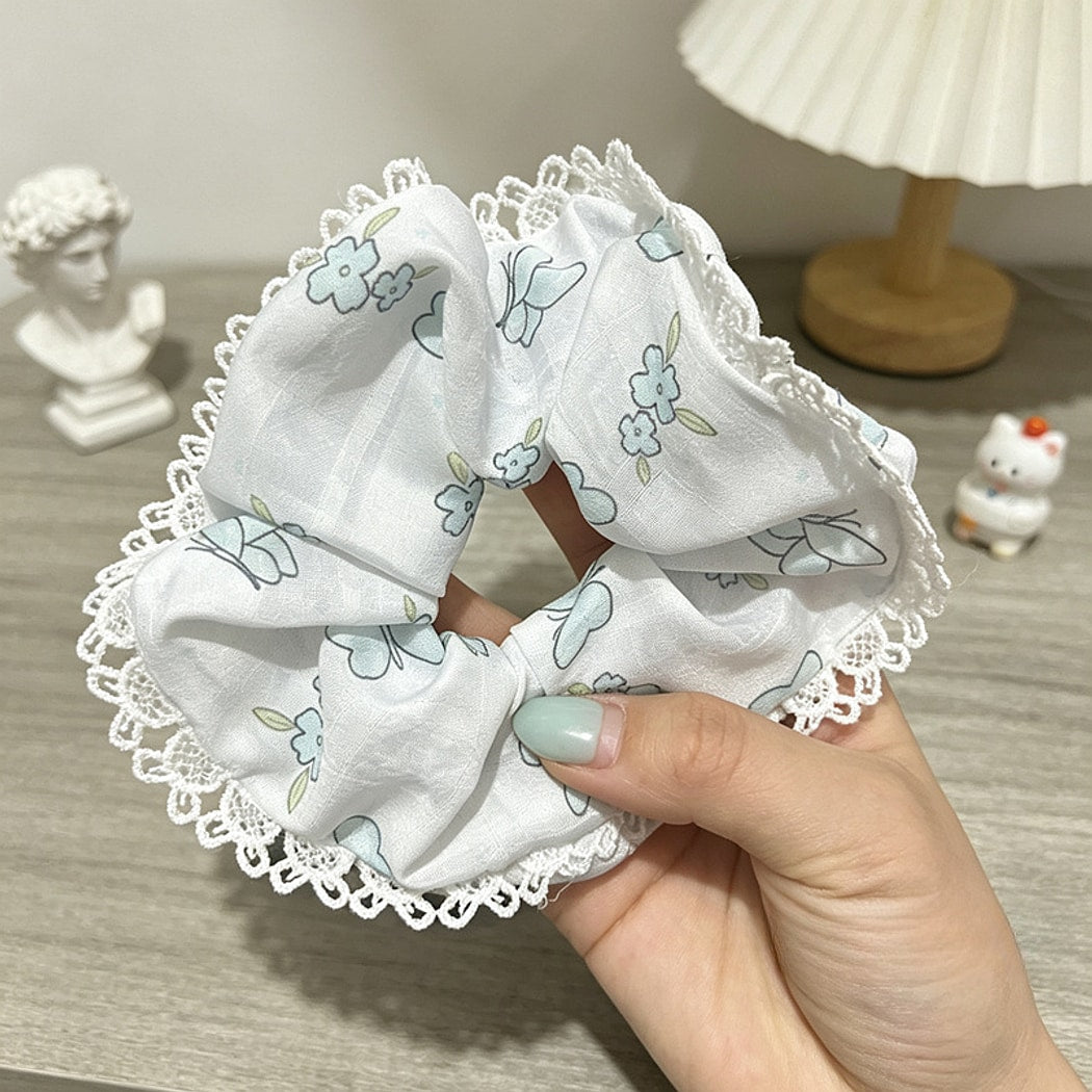 Gifty - Butterfly Pattern Lace Edge Ruffle Scrunchie