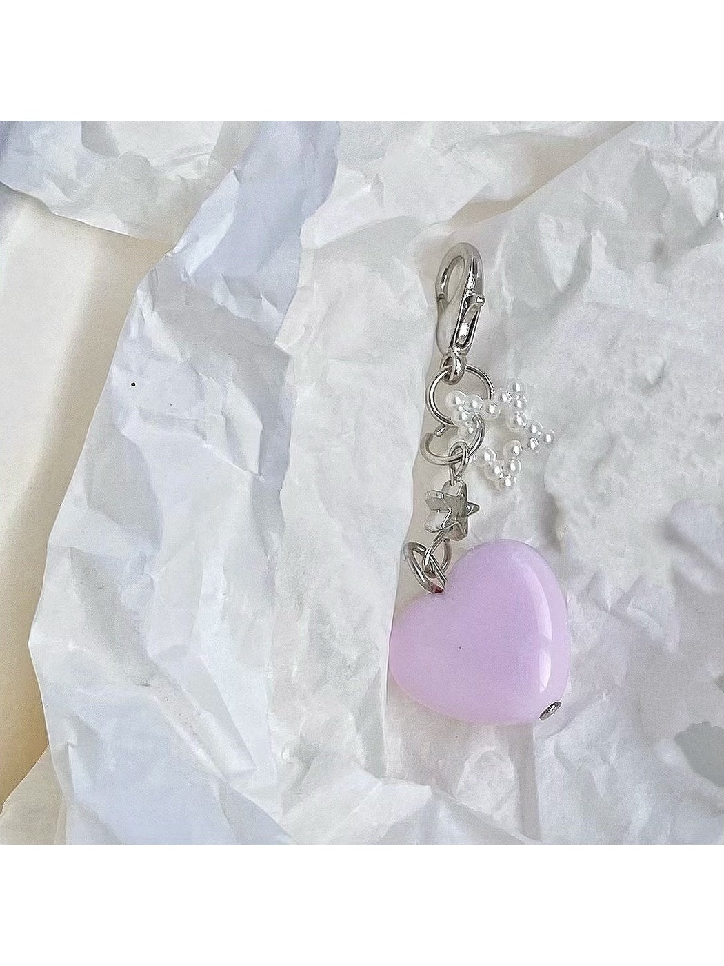 Keypus - Beaded Heart Bag Charm Alloy Plastic Keychain