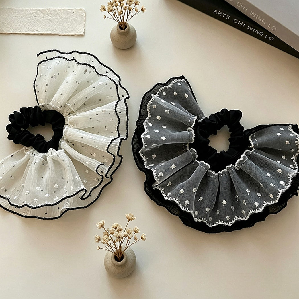 Gifty - Skirt Style Lace Look Polka Dot Scrunchie