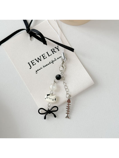 Keypus - Kitty Fishbone Charm Phone Pendant Keychain