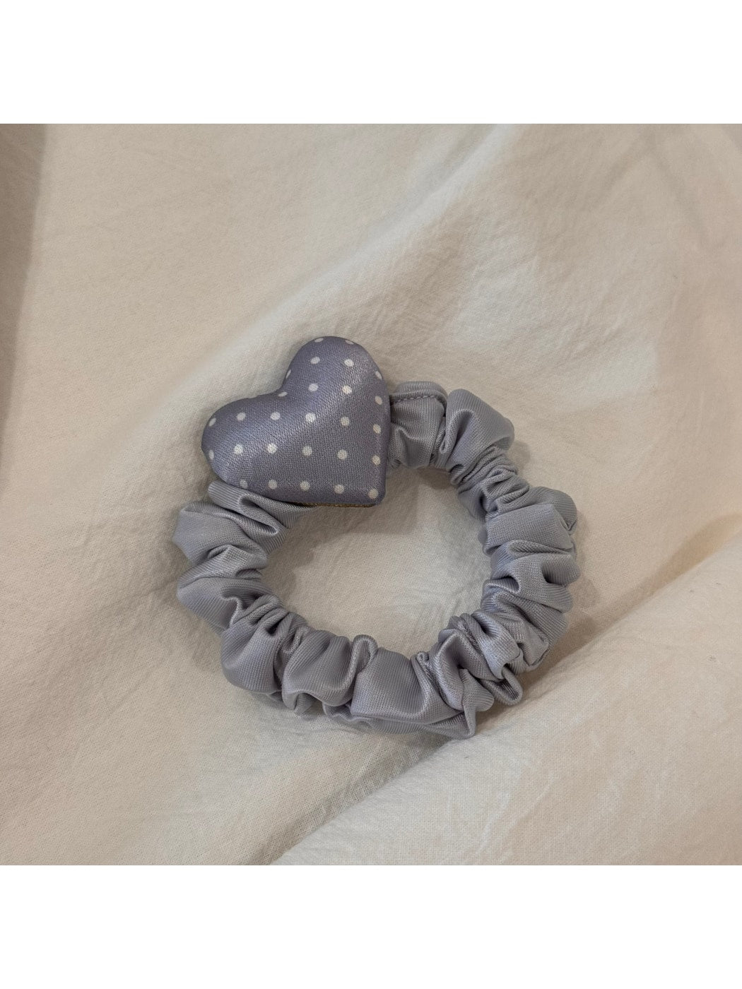 Beau - Polka Dot Heart Satin Finish Fabric Scrunchie