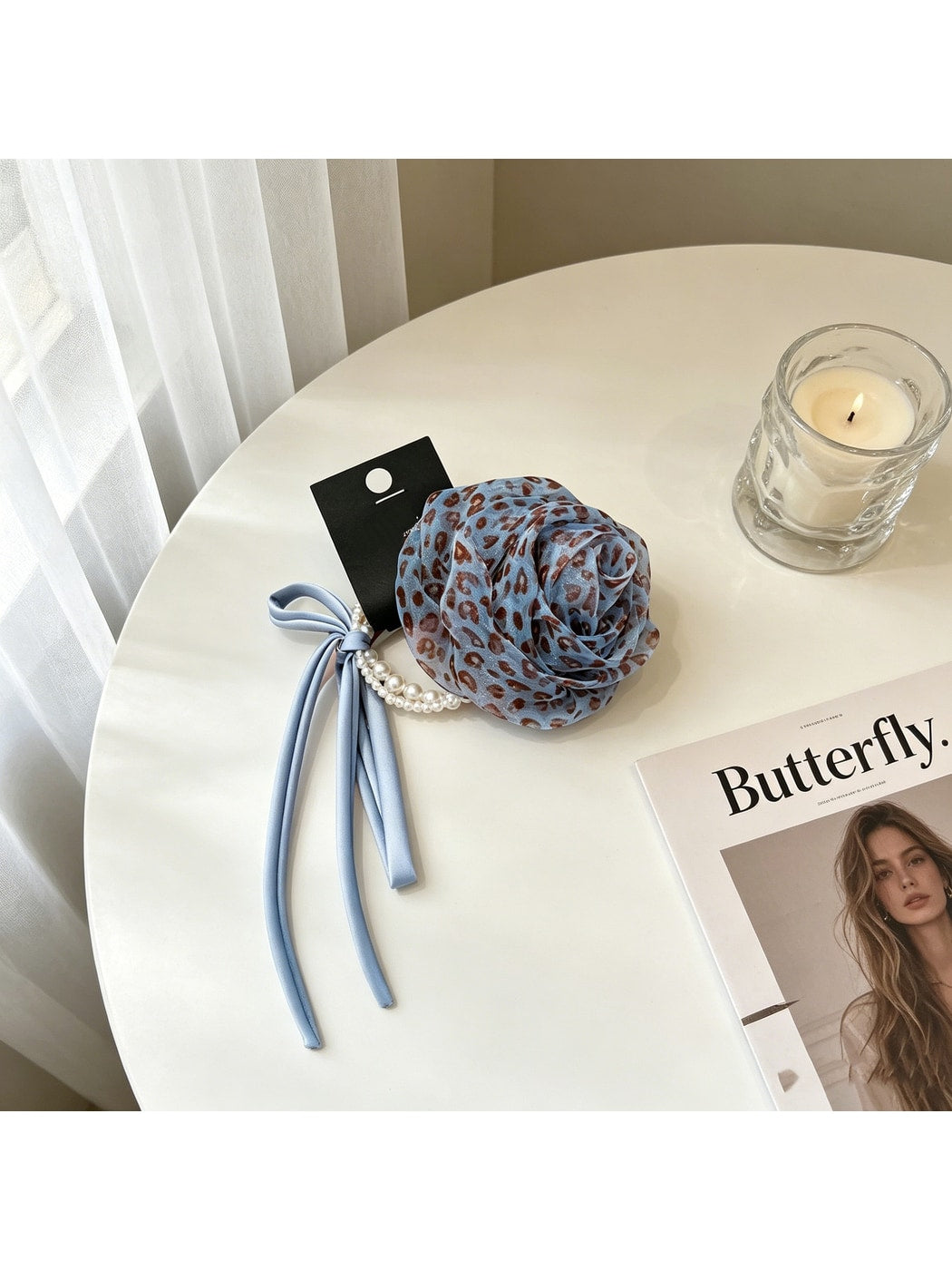 Gifty - Floral Mesh Ribbon Ponytail Flower Hair Tie