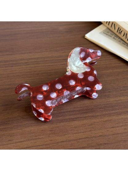 Beau - Polka Dot Dog Shape Acetate Claw Clip