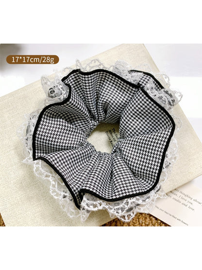 Gifty - Plaid Lace Scrunchie Bow Low Ponytail