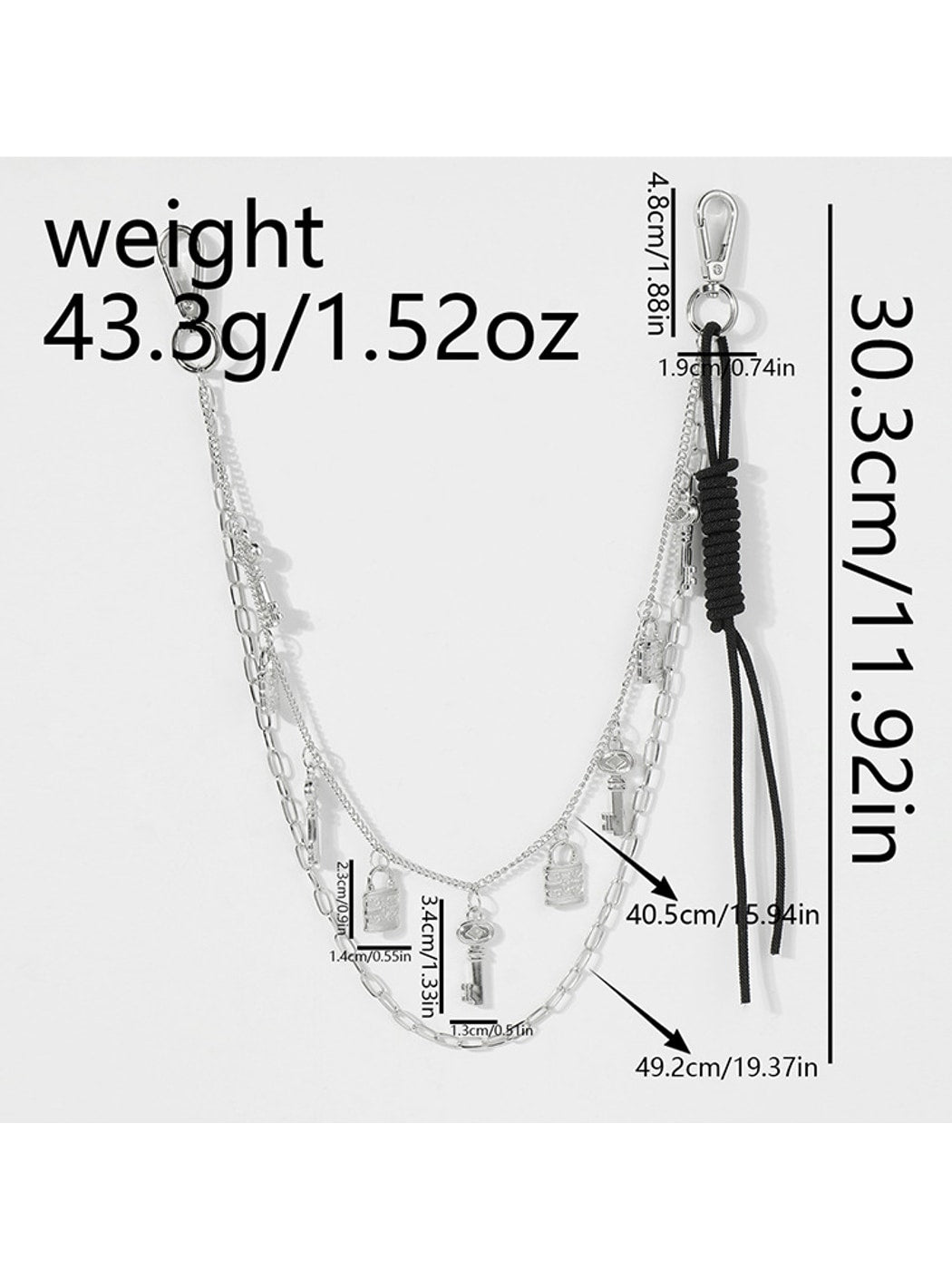 Keypus - Silver Tone Key and Lock Charm Chain Keychain