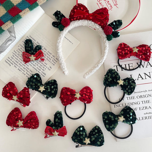 Beau - Christmas Sequin Star Bow Hair Accessories