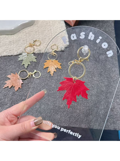 Keypus - Minimal Maple Leaf Bag Charm Alloy Keychain