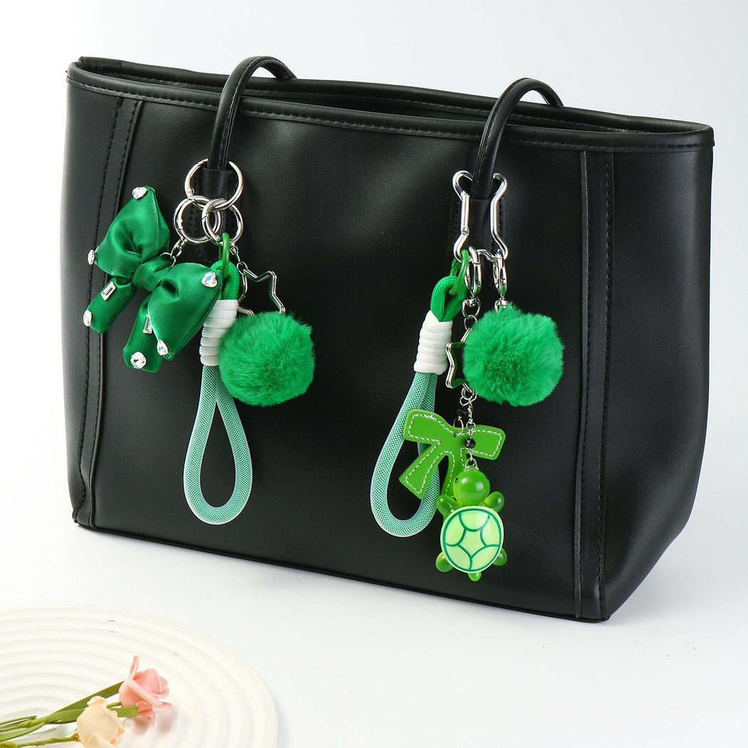 Keypus - Green Pom Pom Bow Turtle Keychain