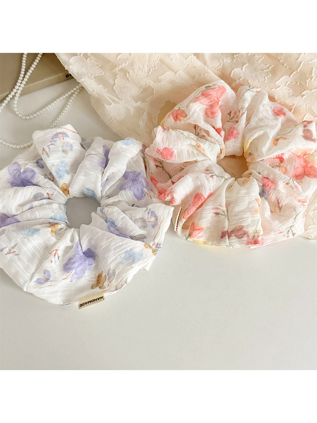Gifty - Floral Polyester Fabric Ponytail Scrunchie