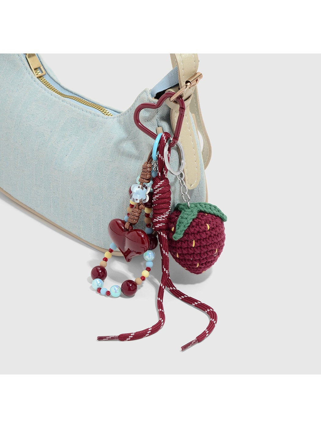 Keypus - Y2K Beaded Strawberry Heart Bag Charm Keychain