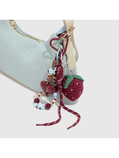 Keypus - Y2K Beaded Strawberry Heart Bag Charm Keychain