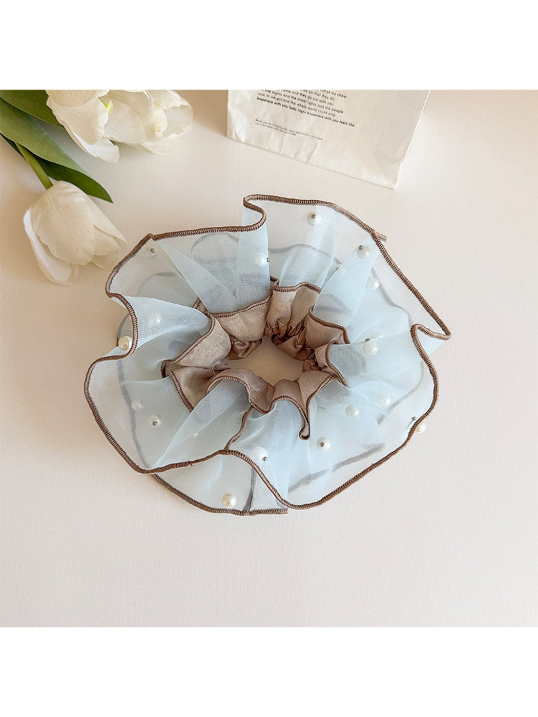 Gifty - Layered Organza Look Bead Detail Scrunchie