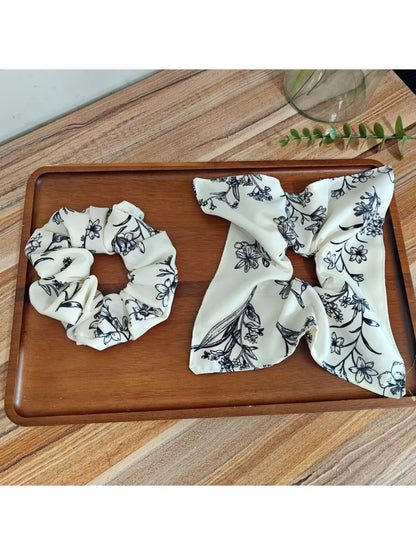 Gifty - Vintage Floral Print Polyester Fabric Scrunchie