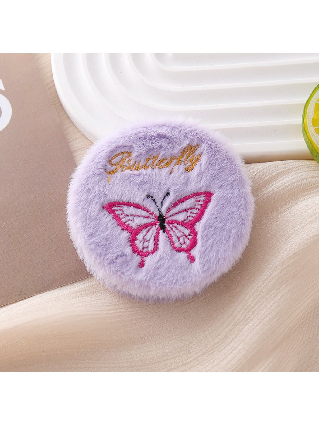 Mirroray - Circular Embroidered Plush Makeup Mirror