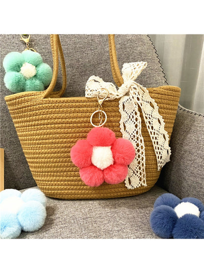 Keypus - Flower Pompom Bag Charm Keychain