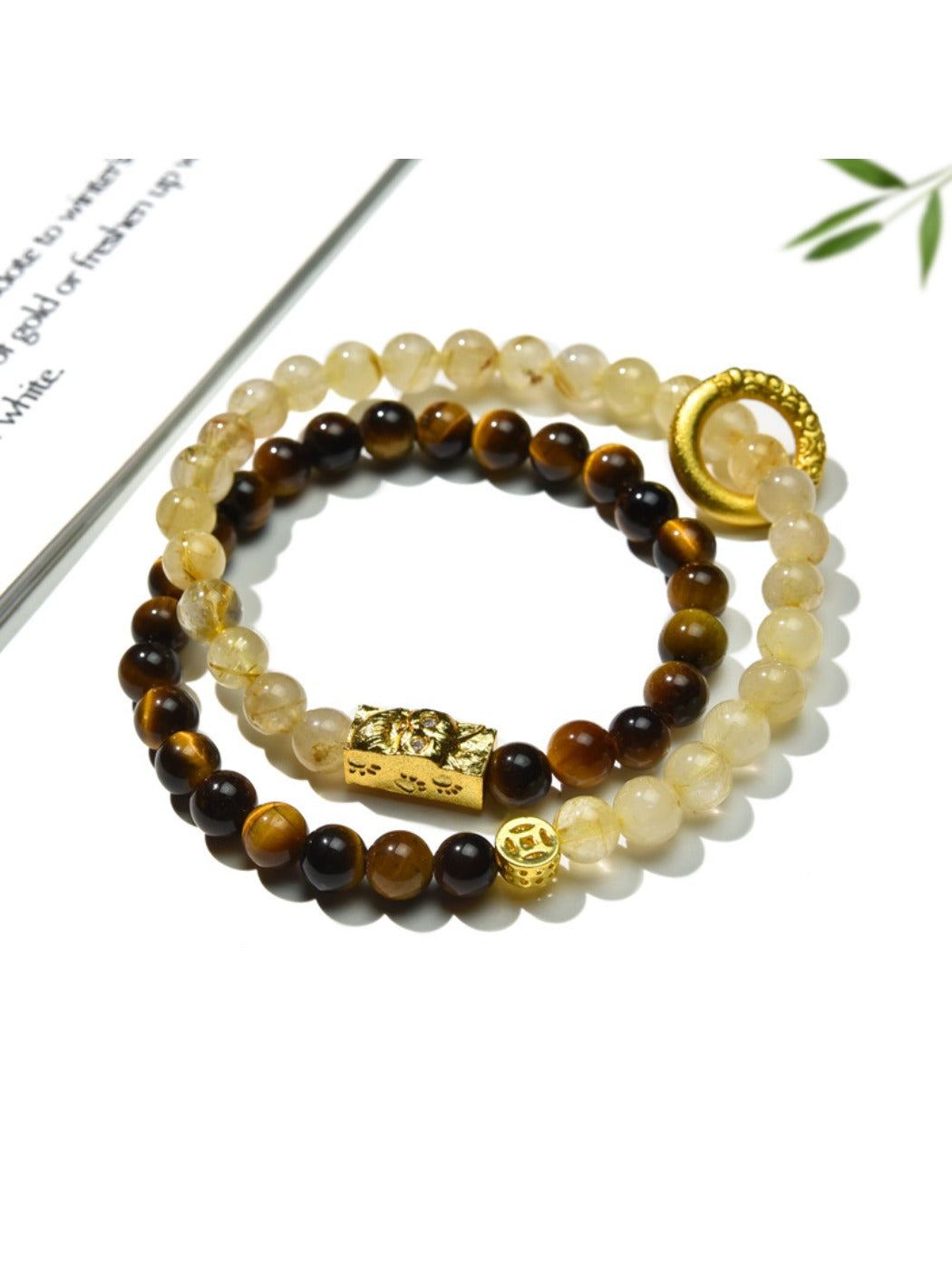 Side view of Lovra stackable beaded bracelet highlighting bead arrangement