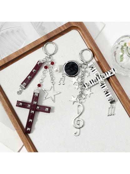 Keypus - Retro Studded Cross Star Music Note Keychain