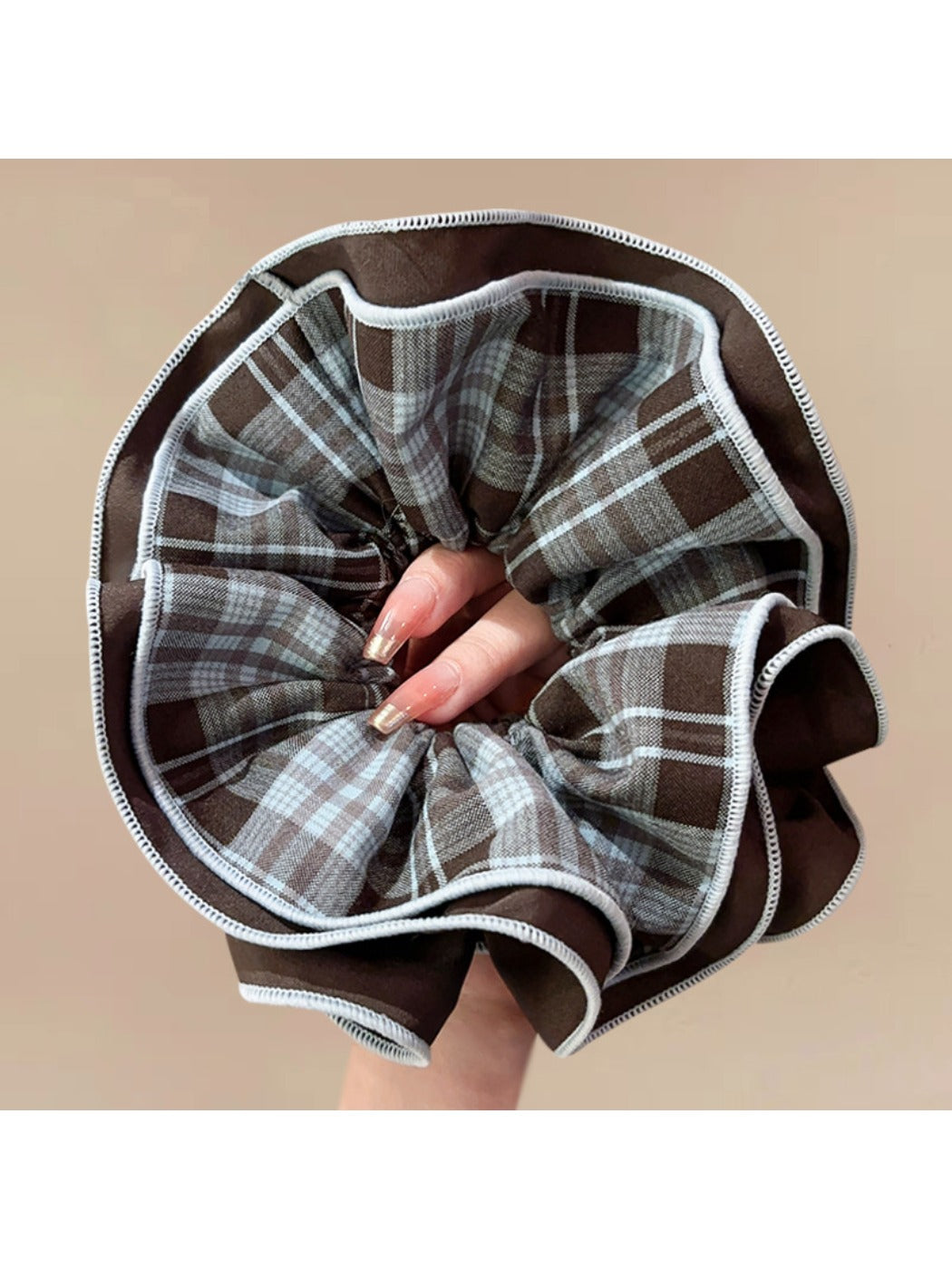 Gifty - Solid Color Plaid Scrunchie Hair Tie