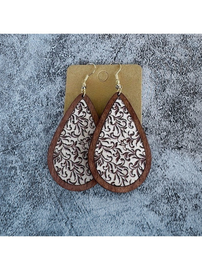 Earedge - Wooden Teardrop Vintage Earrings