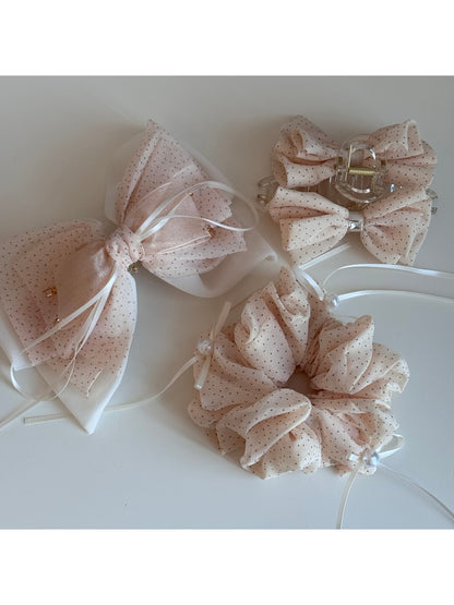 Beau - Polka Dot Ribbon Bow Detail Hair Claw Clip