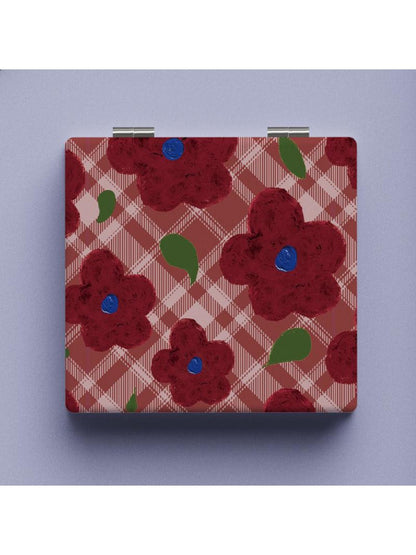 Mirroray - Adorable Red Floral Square Compact Mirror