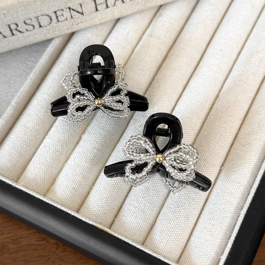 Beau - Beaded Bow Plastic Alloy Decorative Claw Clip