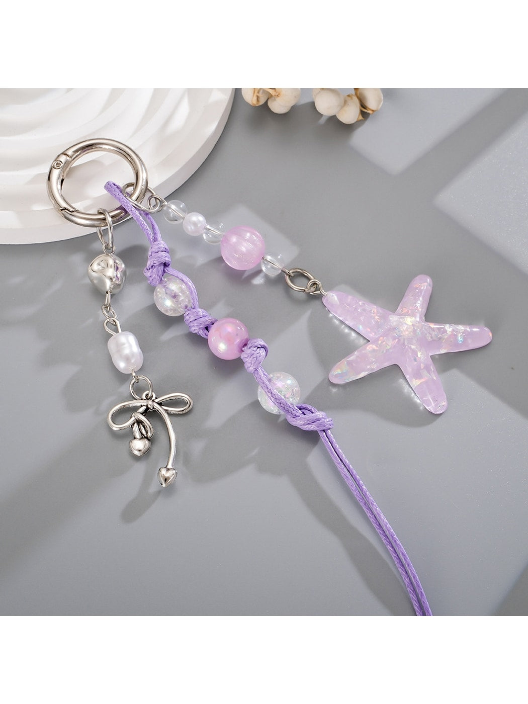 Keypus - Beaded Starfish Phone Strap Charm Alloy Keychain